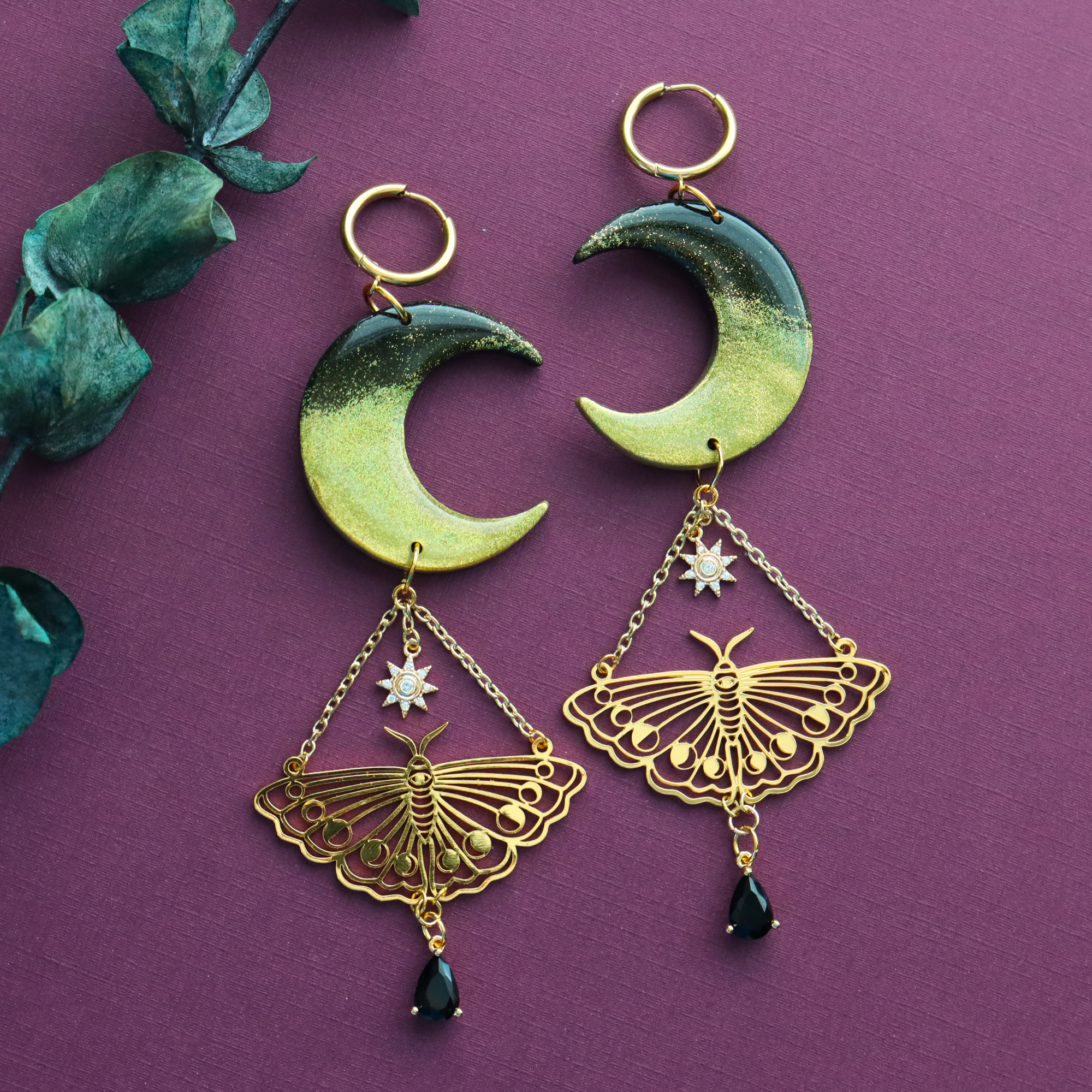 Black and Gold Moons and Moths